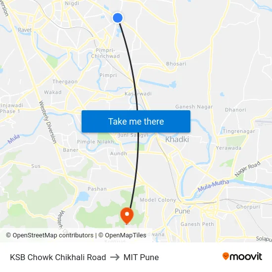 KSB Chowk Chikhali Road to MIT Pune map