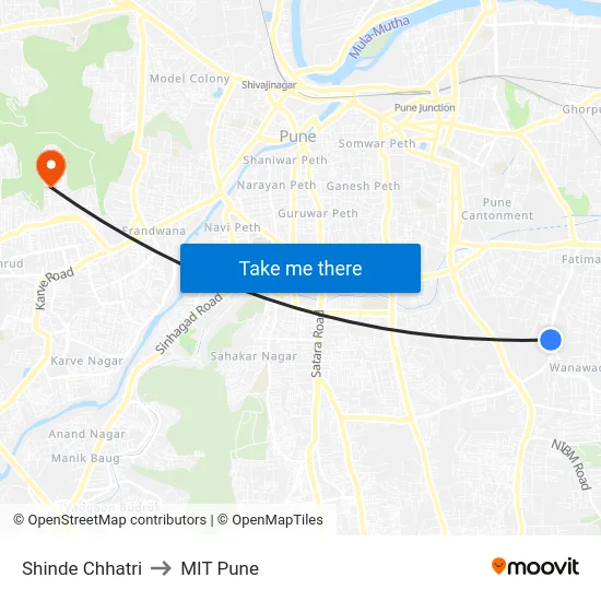 Shinde Chhatri to MIT Pune map