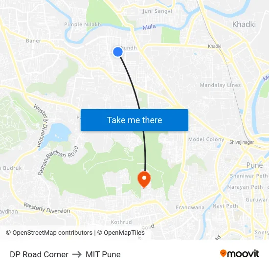 DP Road Corner to MIT Pune map