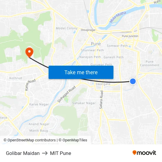Golibar Maidan to MIT Pune map