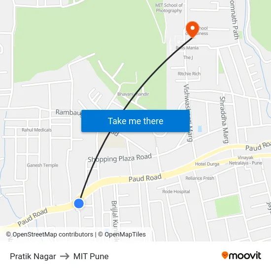 Pratik Nagar to MIT Pune map