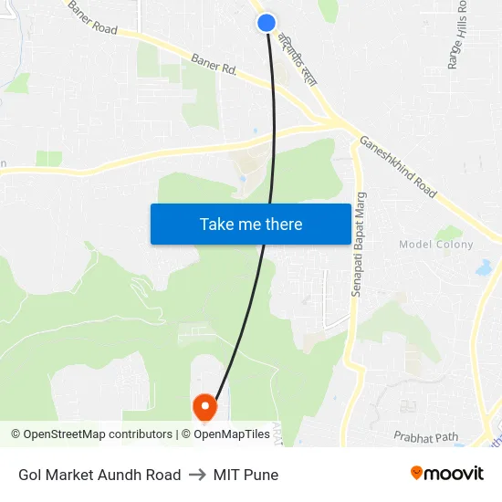 Gol Market Aundh Road to MIT Pune map