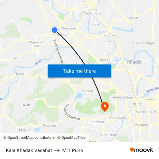 Kala Khadak Vasahat to MIT Pune map