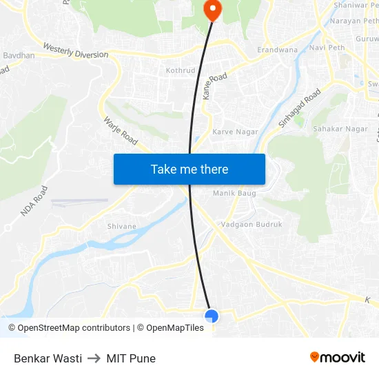 Benkar Wasti to MIT Pune map