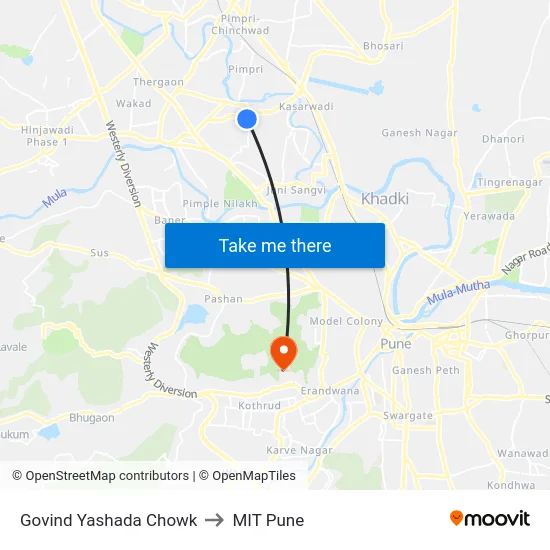 Govind Yashada Chowk to MIT Pune map