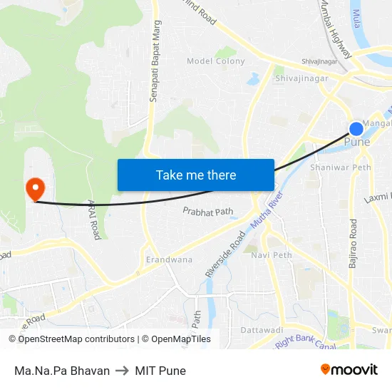 Ma.Na.Pa Bhavan to MIT Pune map