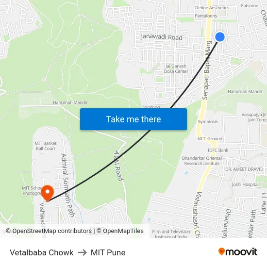 Vetalbaba Chowk to MIT Pune map