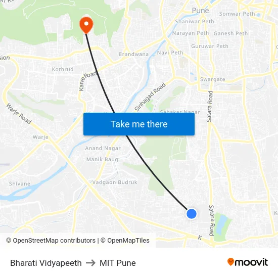 Bharati Vidyapeeth to MIT Pune map
