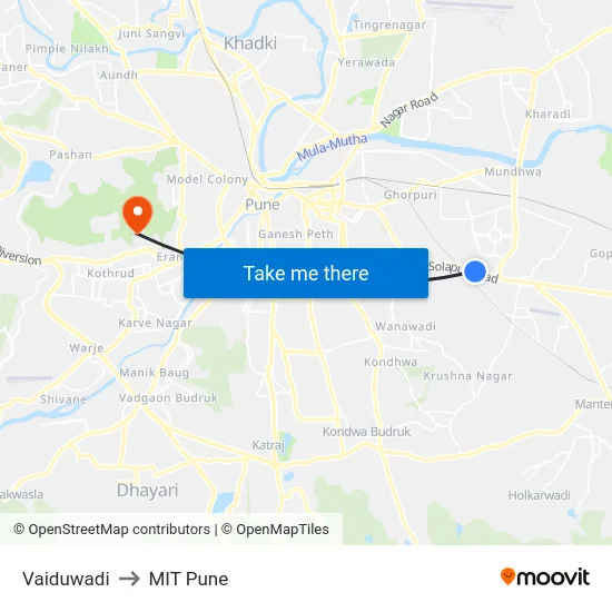Vaiduwadi to MIT Pune map