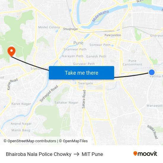 Bhairoba Nala Police Chowky to MIT Pune map