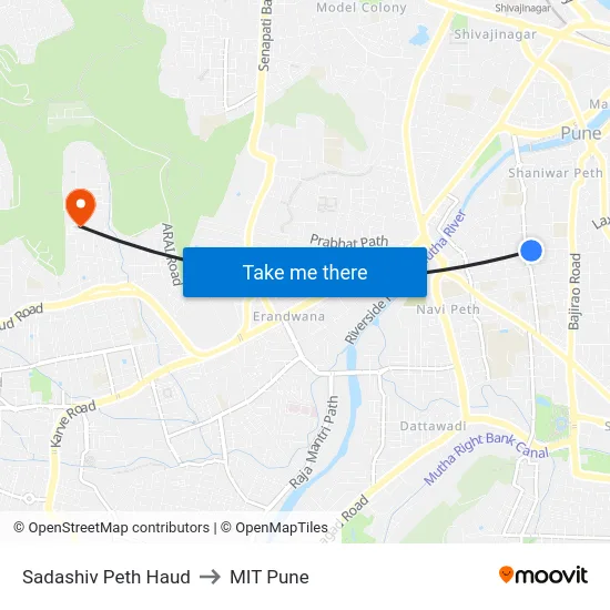 Sadashiv Peth Haud to MIT Pune map
