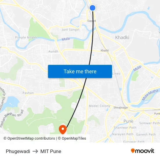 Phugewadi to MIT Pune map