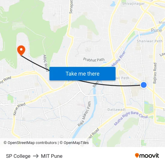 SP College to MIT Pune map