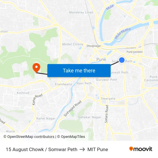 15 August Chowk / Somwar Peth to MIT Pune map