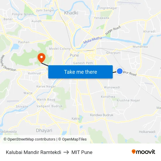 Kalubai Mandir Ramtekdi to MIT Pune map