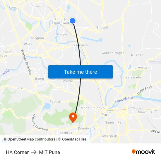 HA Corner to MIT Pune map