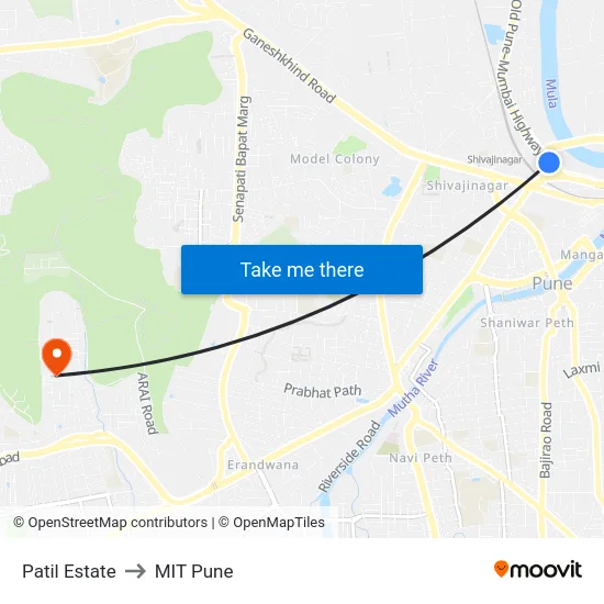 Patil Estate to MIT Pune map