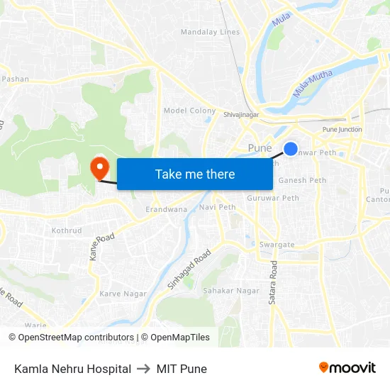 Kamla Nehru Hospital to MIT Pune map
