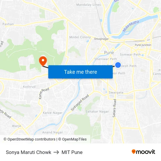 Sonya Maruti Chowk to MIT Pune map