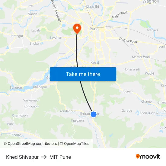 Khed Shivapur to MIT Pune map