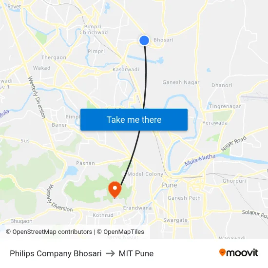 Philips Company Bhosari to MIT Pune map