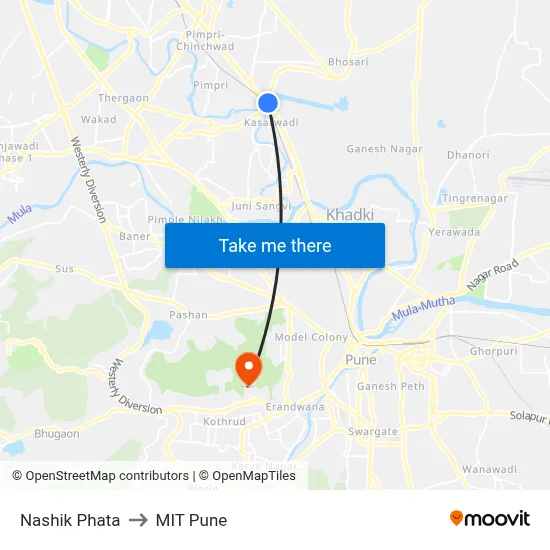 Nashik Phata to MIT Pune map