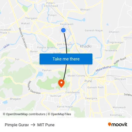 Pimple Gurav to MIT Pune map