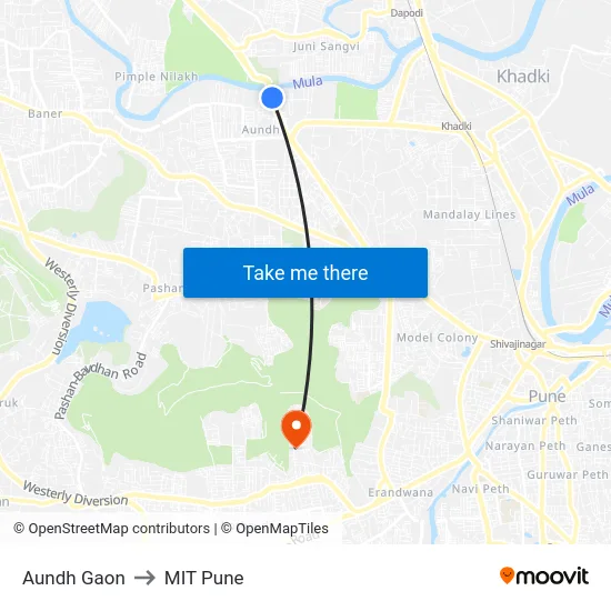 Aundh Gaon to MIT Pune map