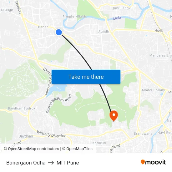 Banergaon Odha to MIT Pune map