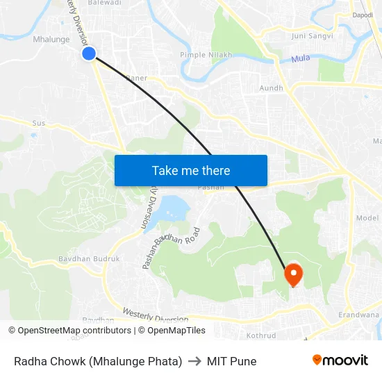 Radha Chowk (Mhalunge Phata) to MIT Pune map