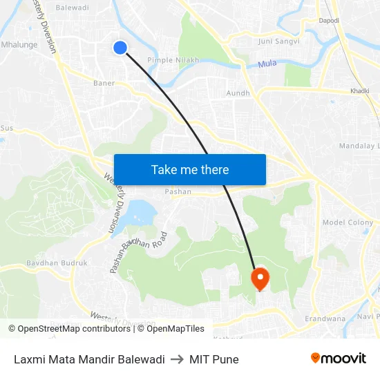 Laxmi Mata Mandir Balewadi to MIT Pune map