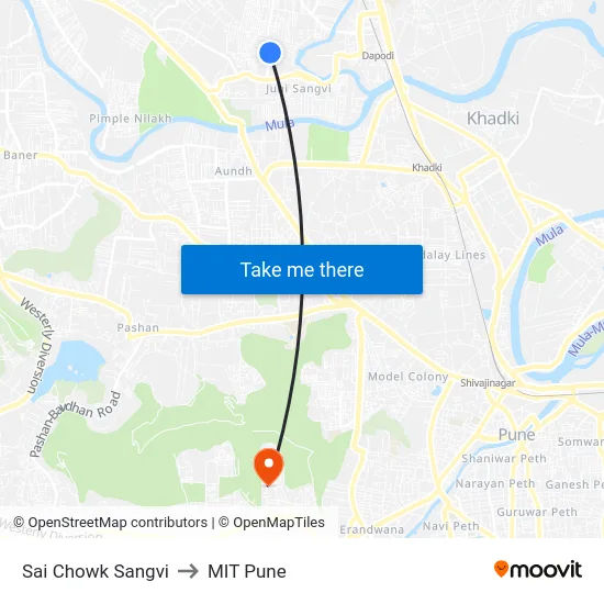 Sai Chowk Sangvi to MIT Pune map
