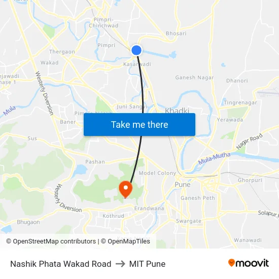 Nashik Phata Wakad Road to MIT Pune map