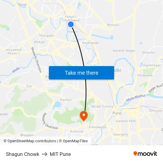 Shagun Chowk to MIT Pune map