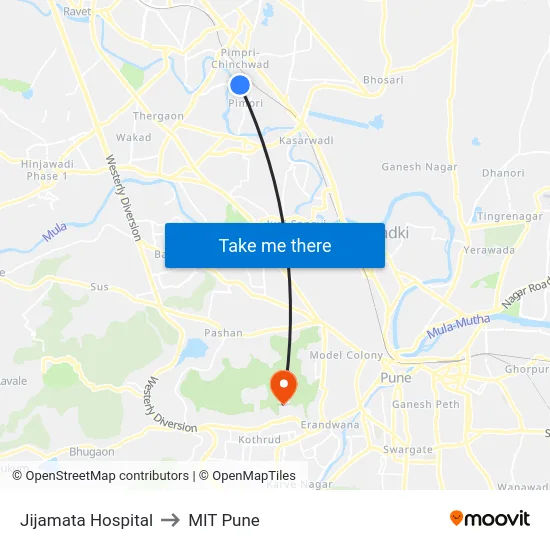 Jijamata Hospital to MIT Pune map