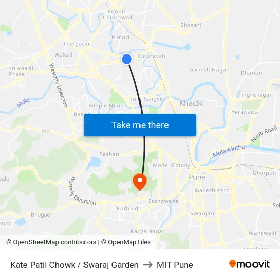 Kate Patil Chowk / Swaraj Garden to MIT Pune map