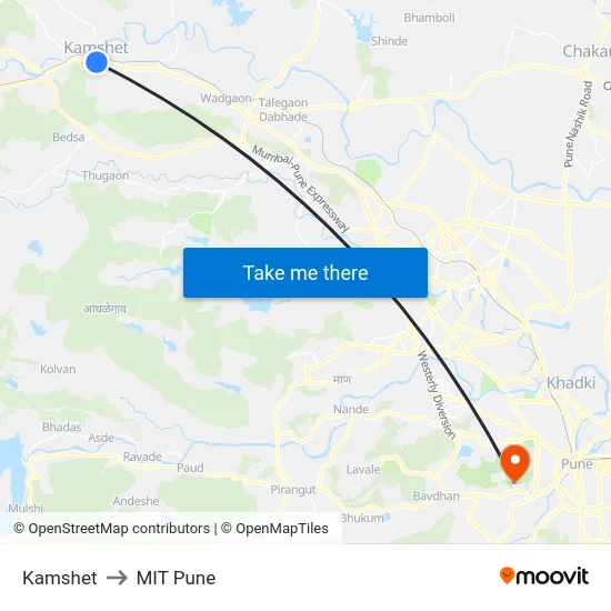 Kamshet to MIT Pune map