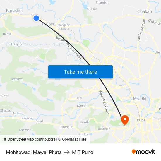 Mohitewadi Mawal Phata to MIT Pune map