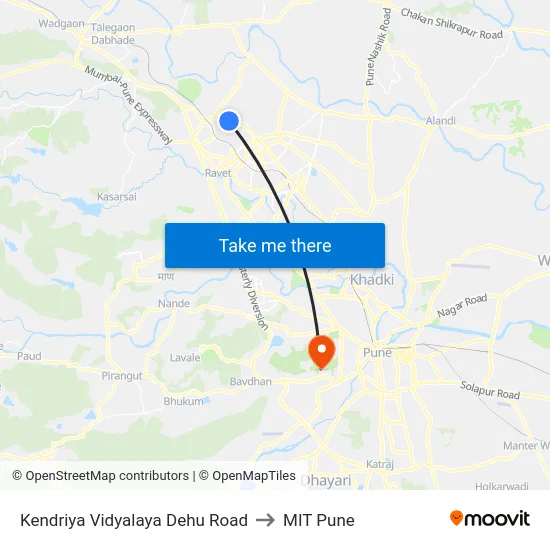Kendriya Vidyalaya Dehu Road to MIT Pune map