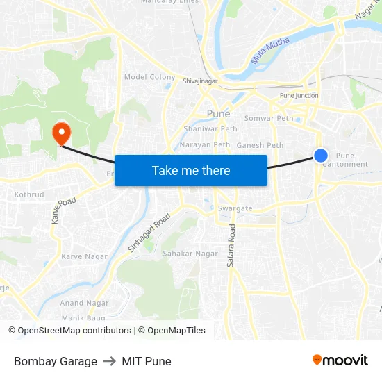Bombay Garage to MIT Pune map