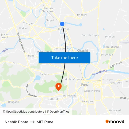 Nashik Phata to MIT Pune map