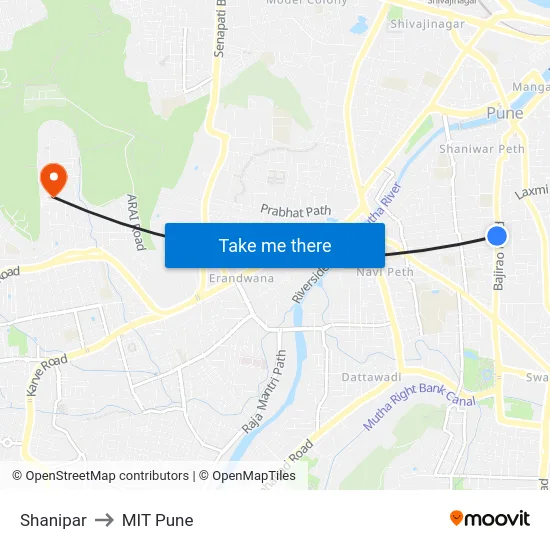 Shanipar to MIT Pune map