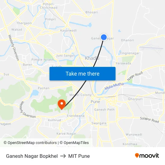Ganesh Nagar Bopkhel to MIT Pune map