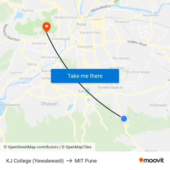 KJ College (Yewalewadi) to MIT Pune map