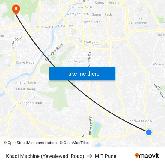 Khadi Machine (Yewalewadi Road) to MIT Pune map