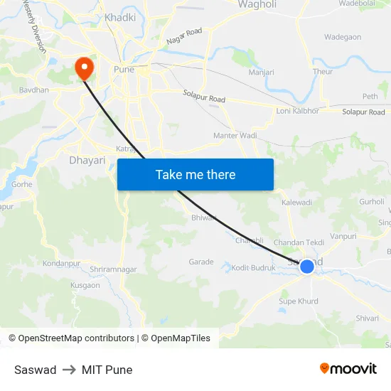 Saswad to MIT Pune map