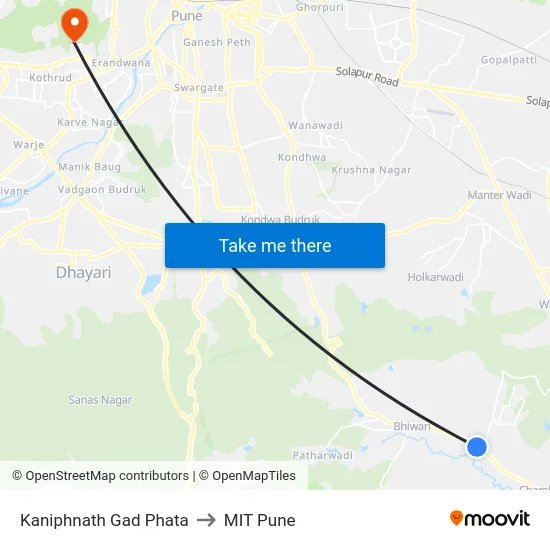 Kaniphnath Gad Phata to MIT Pune map