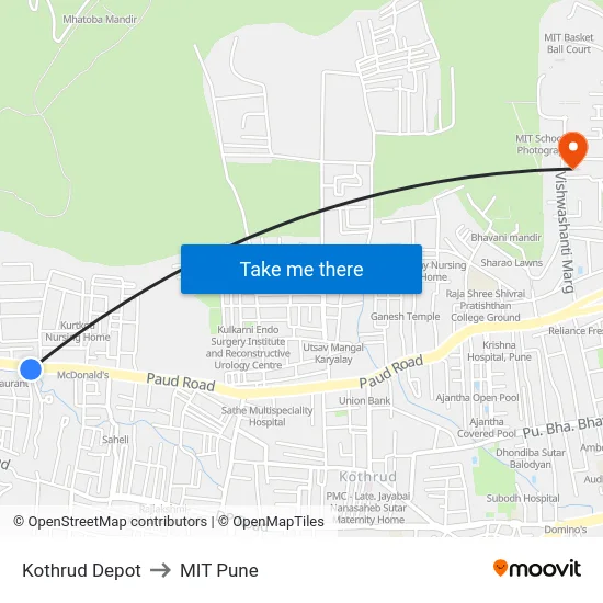 Kothrud Depot to MIT Pune map