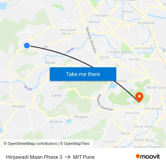 Hinjawadi Maan Phase 3 to MIT Pune map