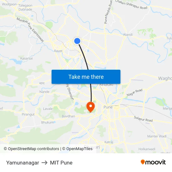 Yamunanagar to MIT Pune map